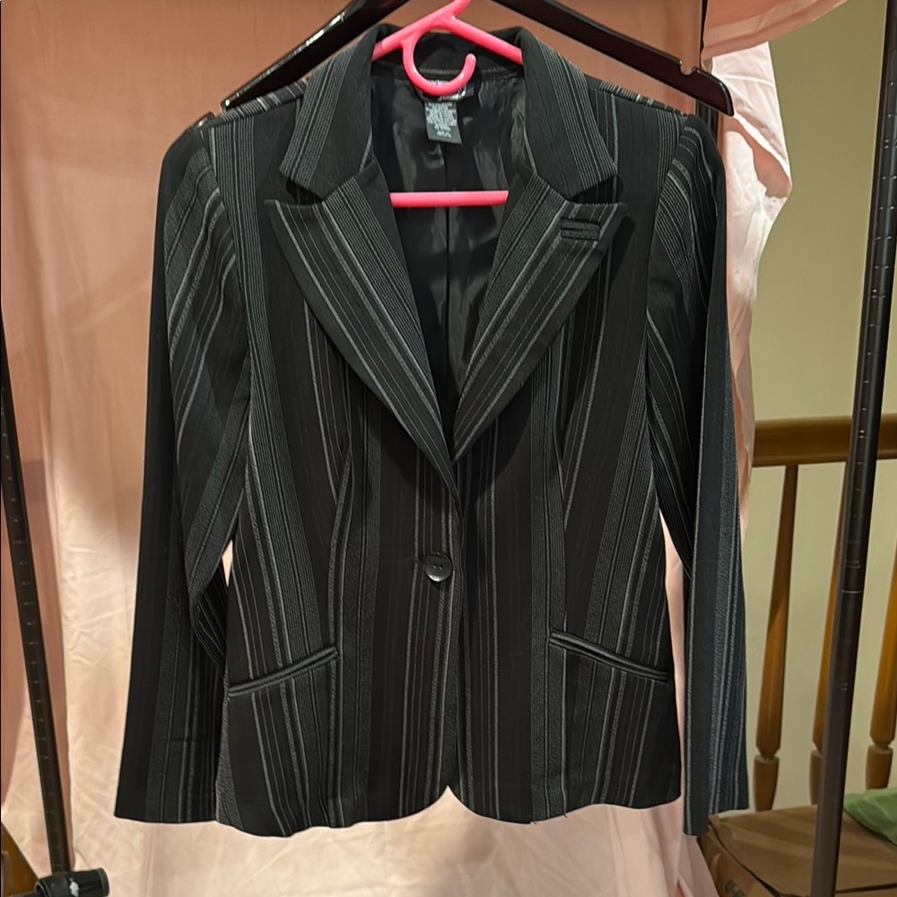 Black Pinstripe Women's Blazer by Modern Essentals Juniors